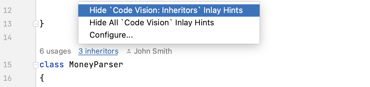 Hide Inheritors hints in the editor Hide Inheritors hints in the editor