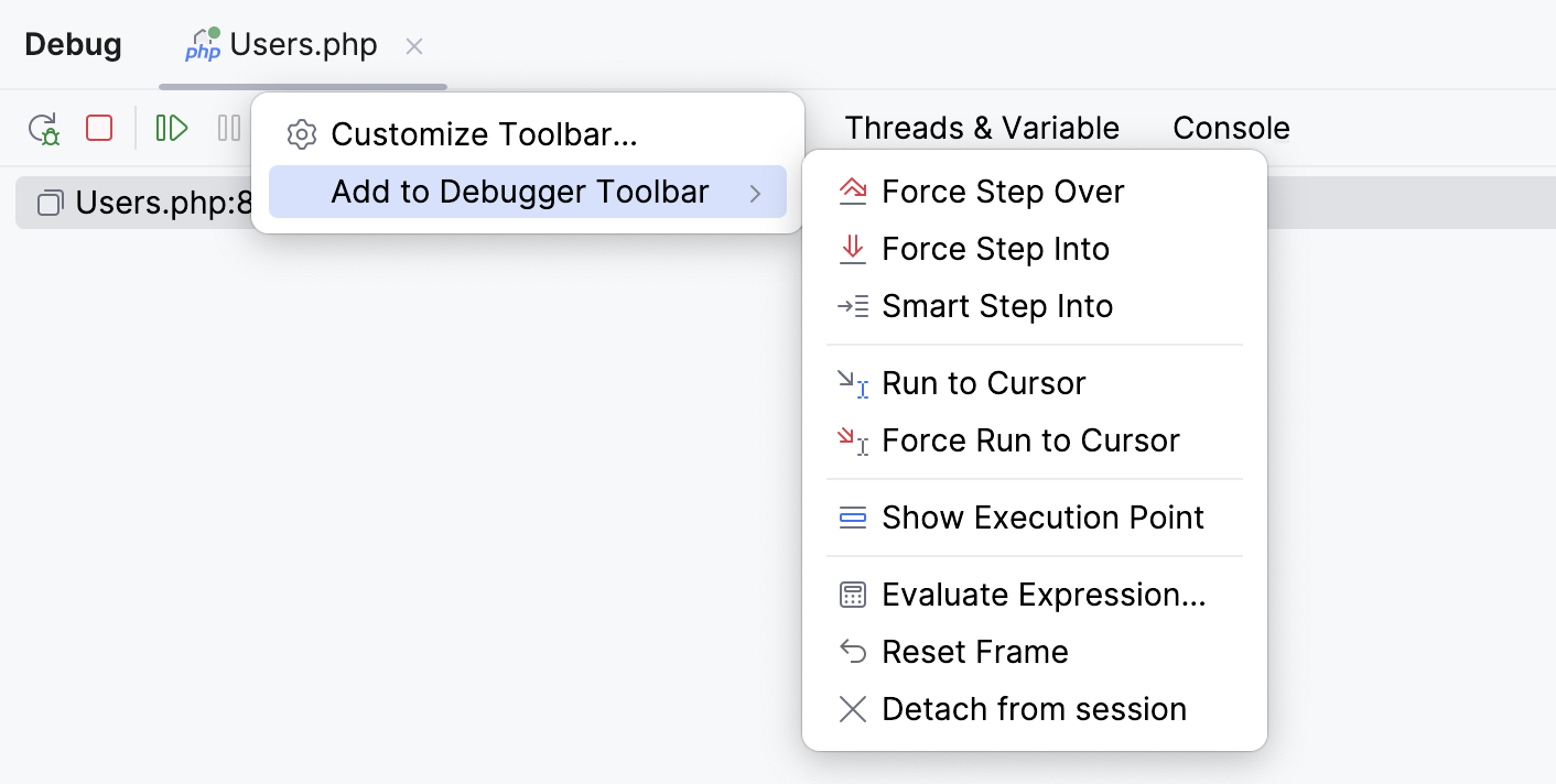 Customize Debugger Toolbar - add actions
