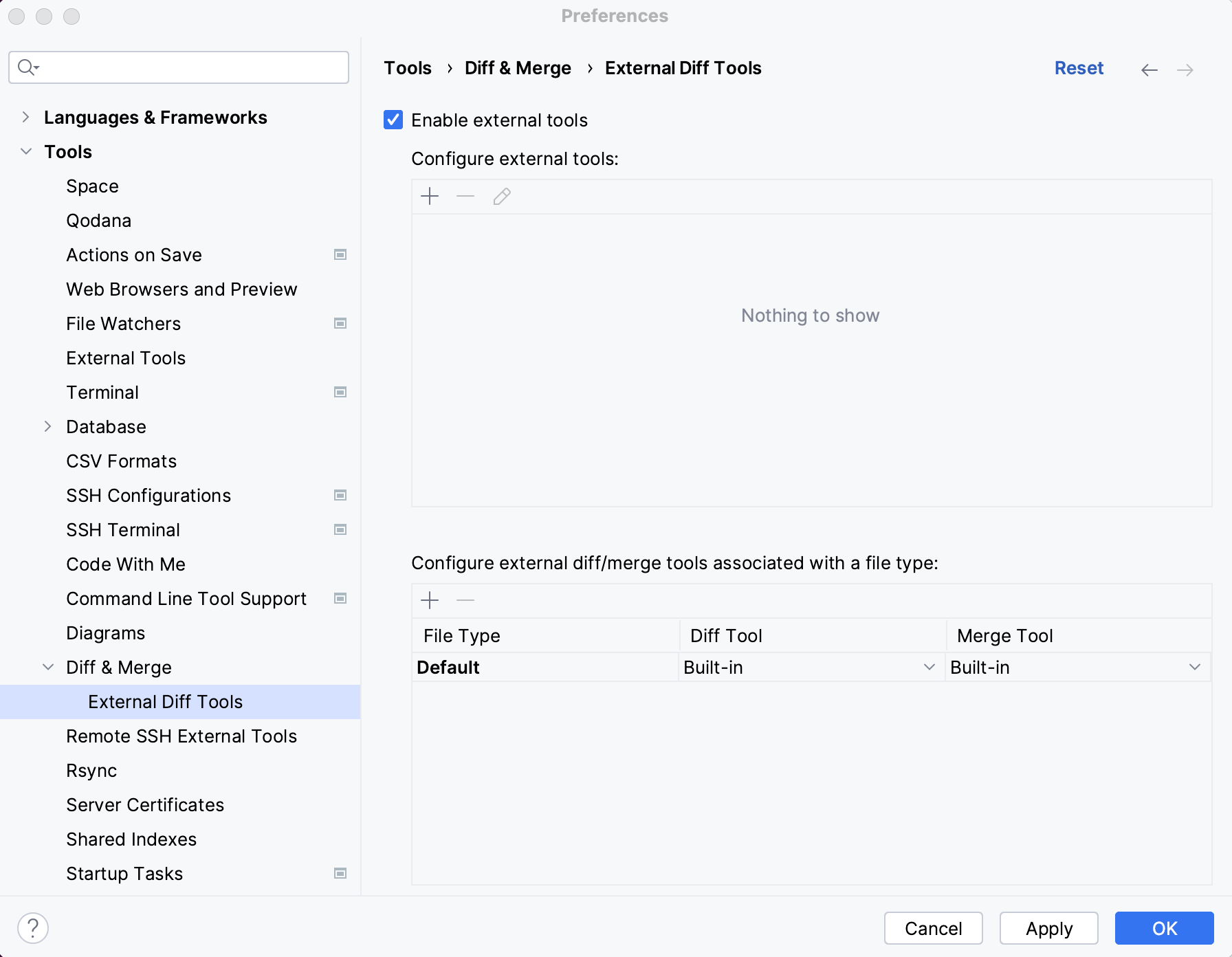 Enable external diff tools Enable external diff tools