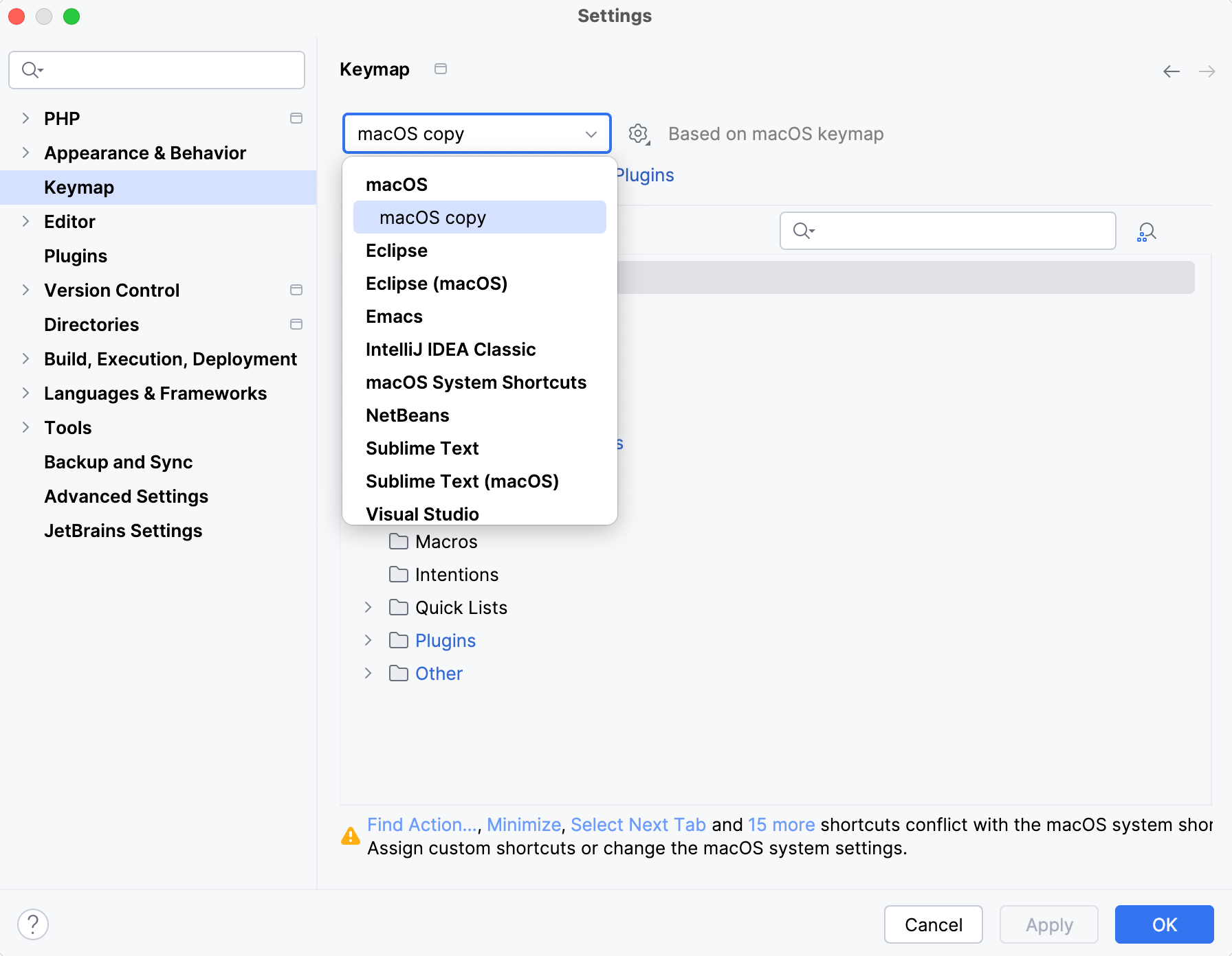 Keymap settings