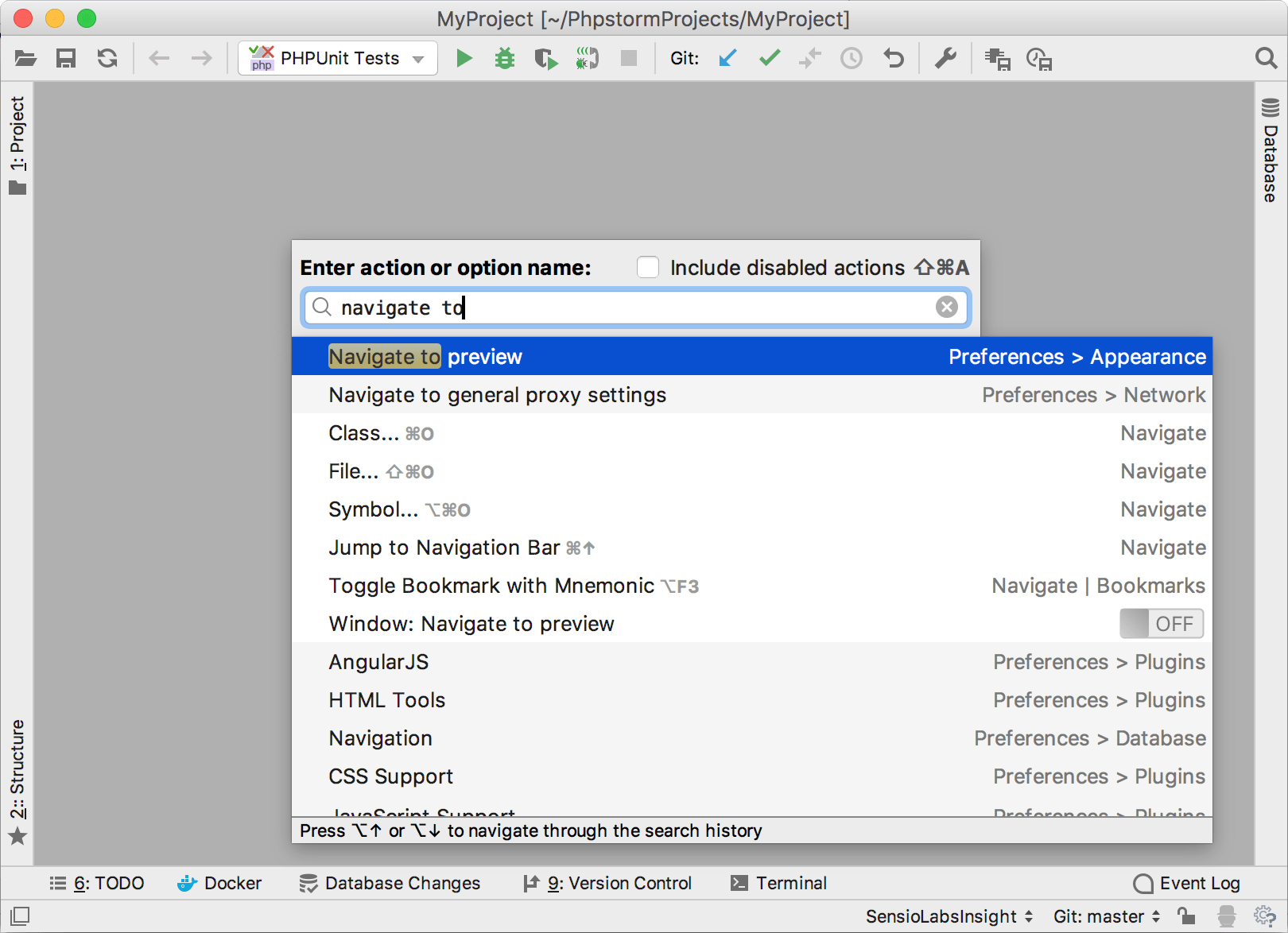 The Find Action dialog The Find Action dialog