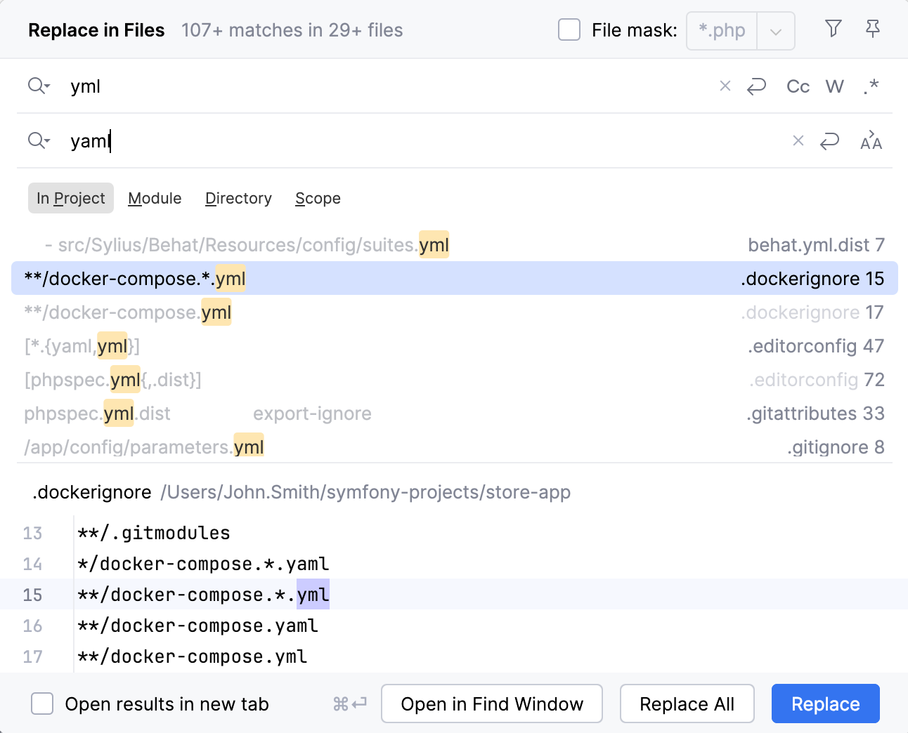 Customize PhpStorm: search and replace Customize PhpStorm: search and replace