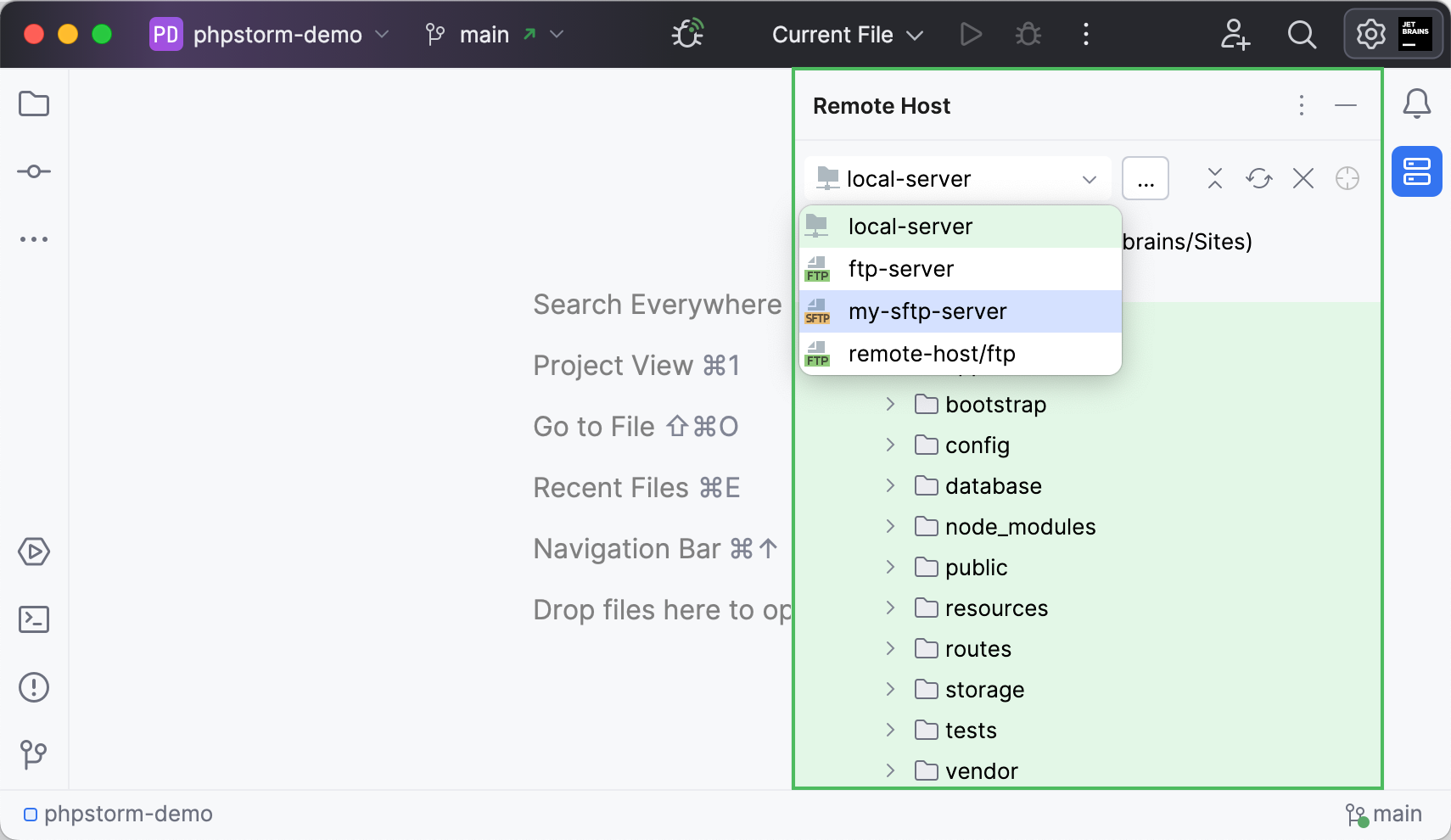 Open the Remote Host tool window and select the server Open the Remote Host tool window and select the server