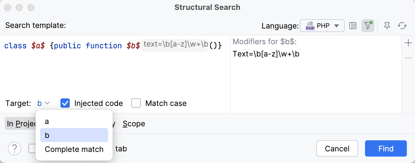 Structural search and replace | PhpStorm Documentation