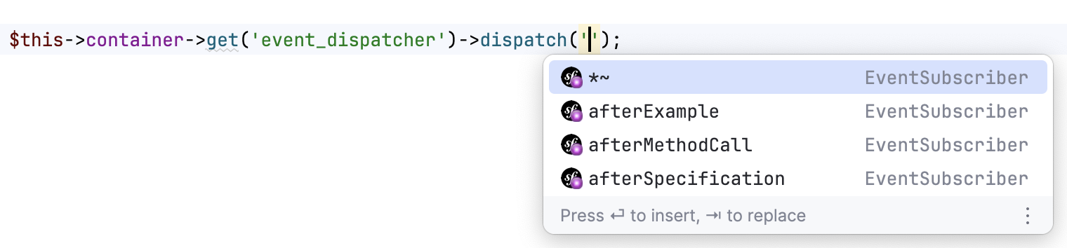 Symfony events name completion Symfony events name completion