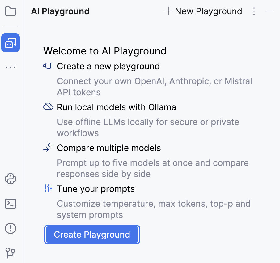 AI Playground tool window opened