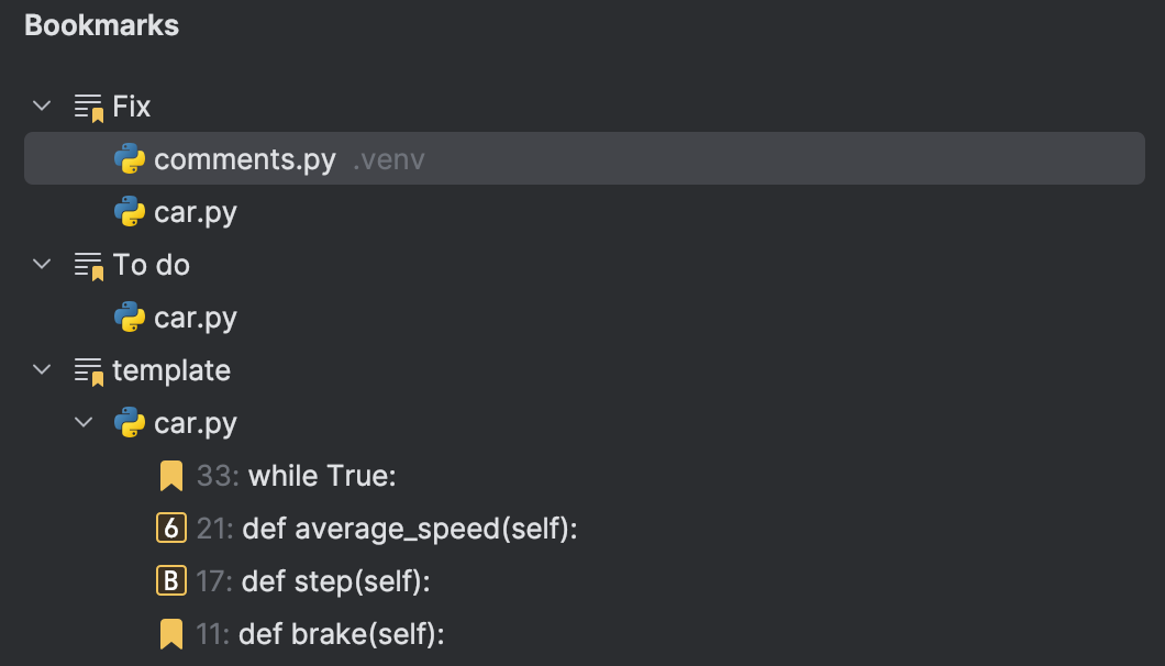 Bookmarks | PyCharm Documentation