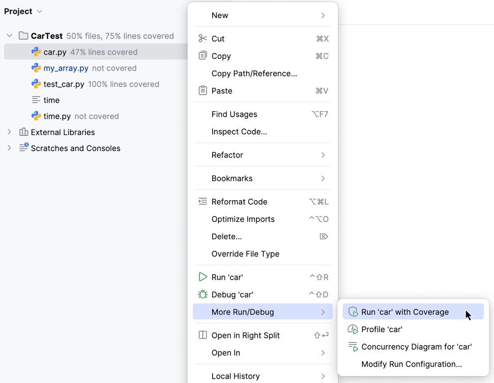 Running with coverage | PyCharm Documentation