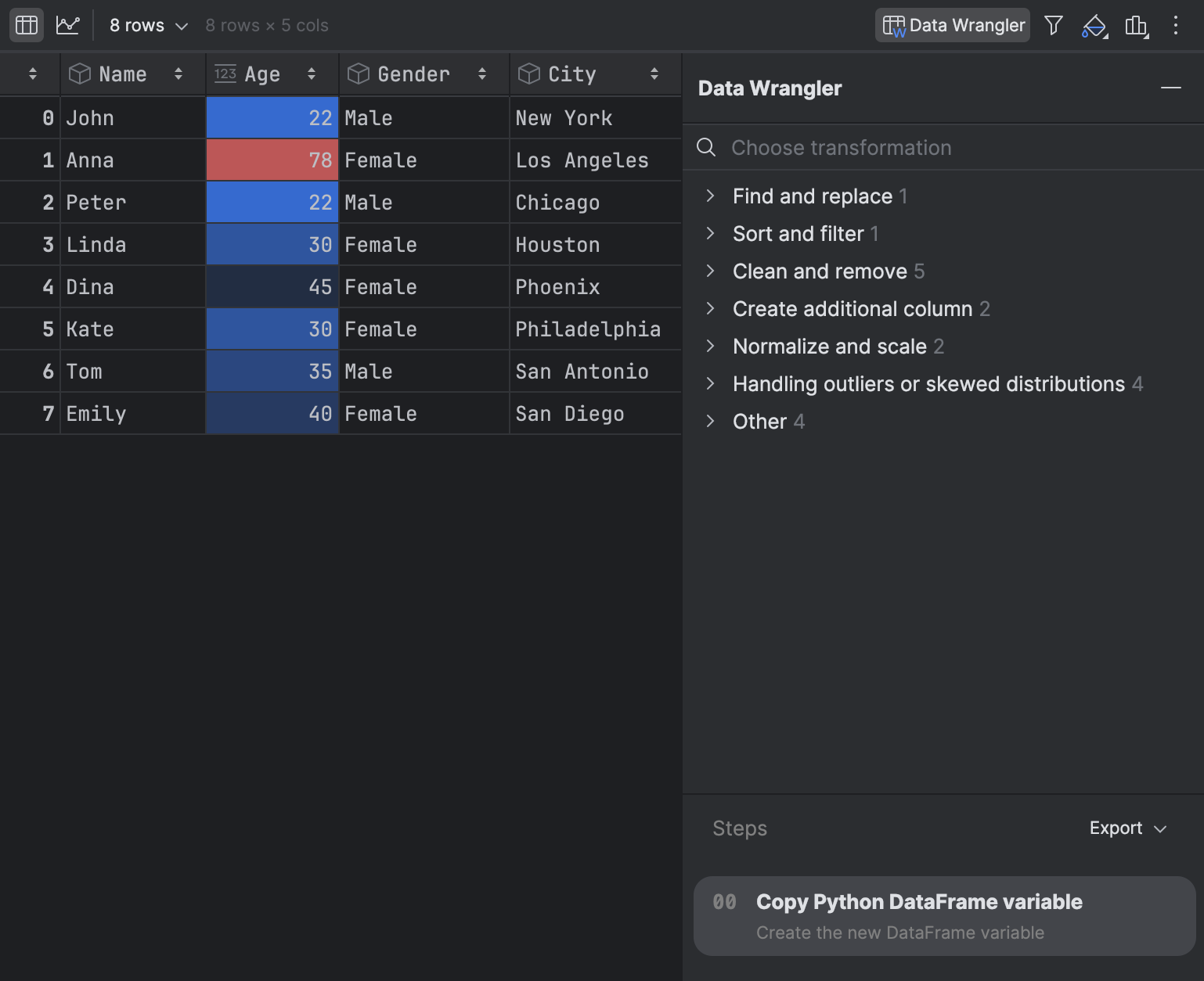 Work with Data Wrangler | PyCharm Documentation