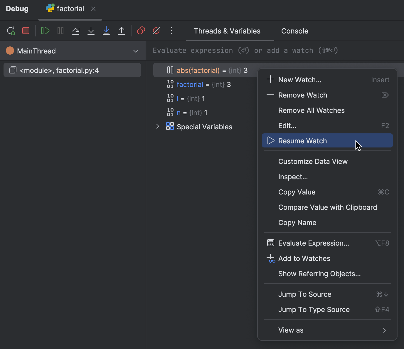 Examine suspended program | PyCharm Documentation
