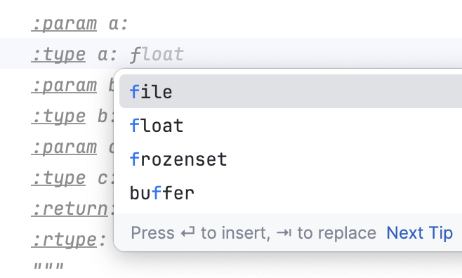 Docstrings completion Docstrings completion