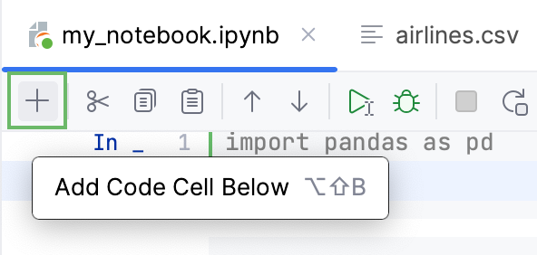 Adding a code cell below Adding a code cell below