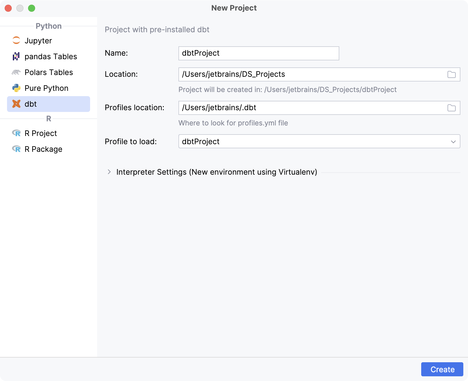 Creating dbt project Creating dbt project