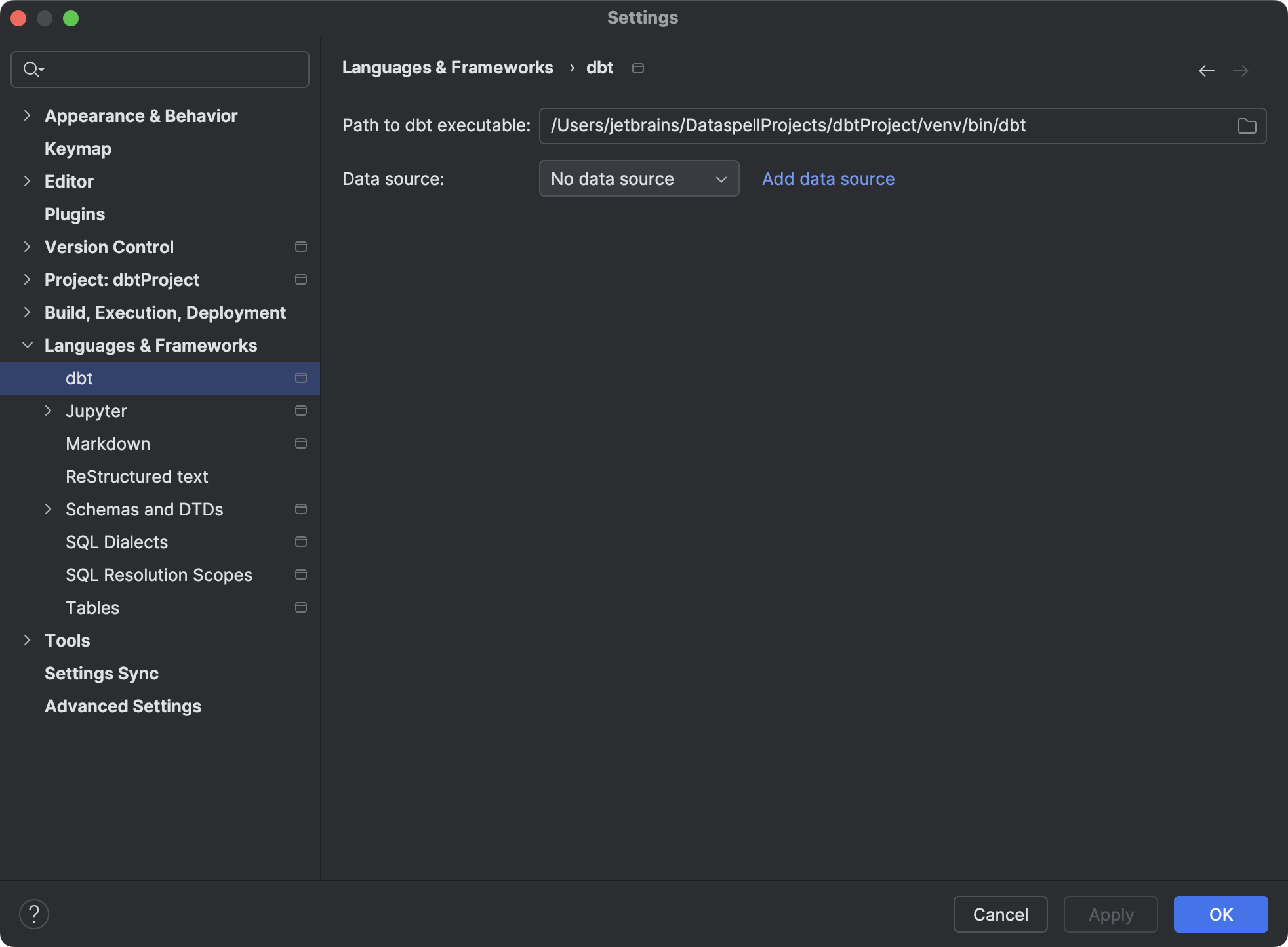 Create and configure a dbt project | DataSpell Documentation
