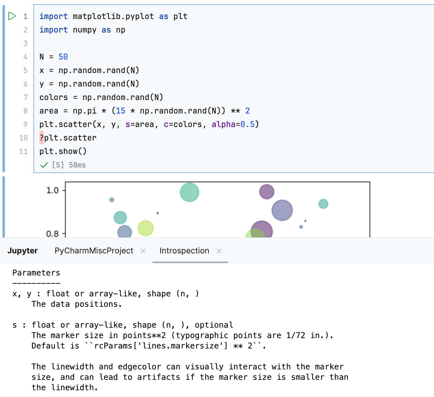 Previewing reference documentation for plt.scatter