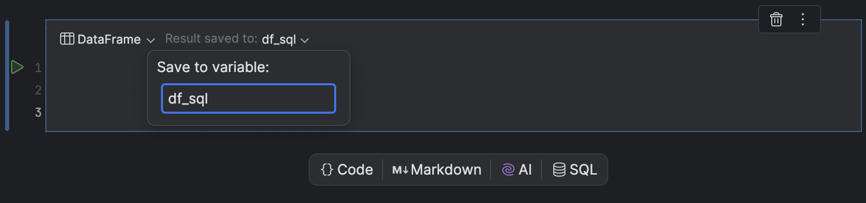 Work with SQL cells | PyCharm Documentation