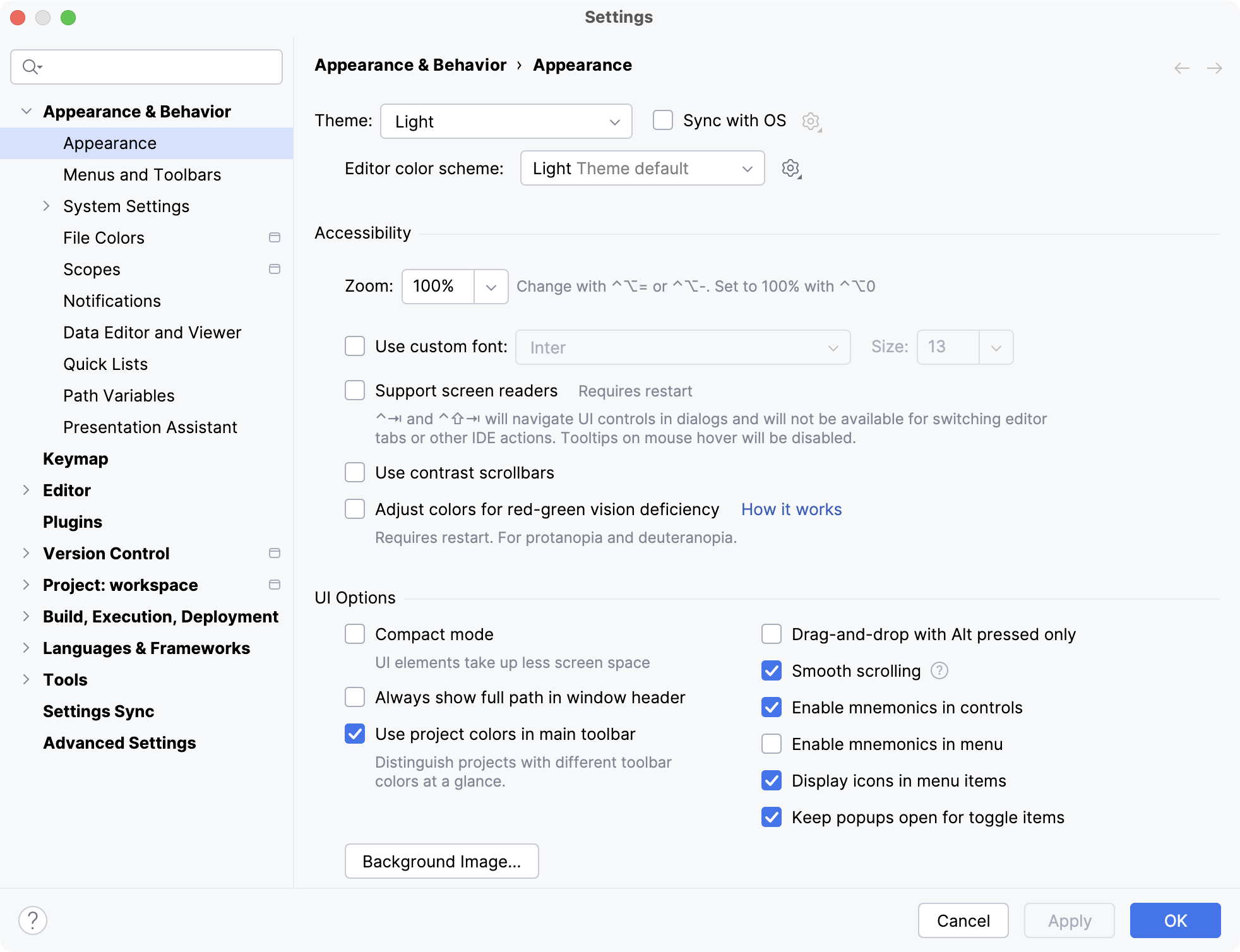 Settings | Appearance & Behavior | Appearance Settings | Appearance & Behavior | Appearance