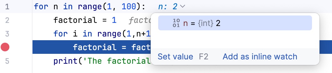 インラインデバッガーのヒント Inline debugger hints