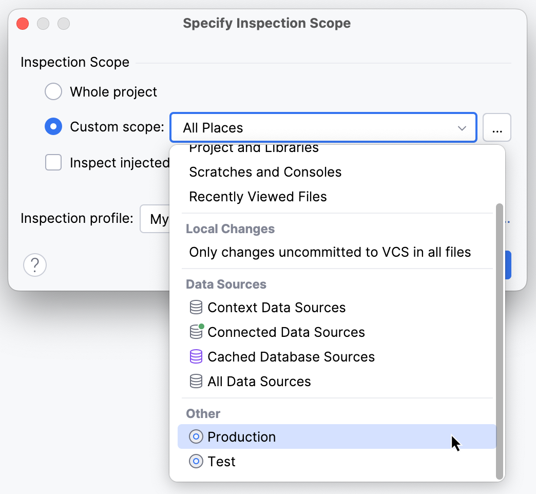 Inspect code against scope Inspect code against scope