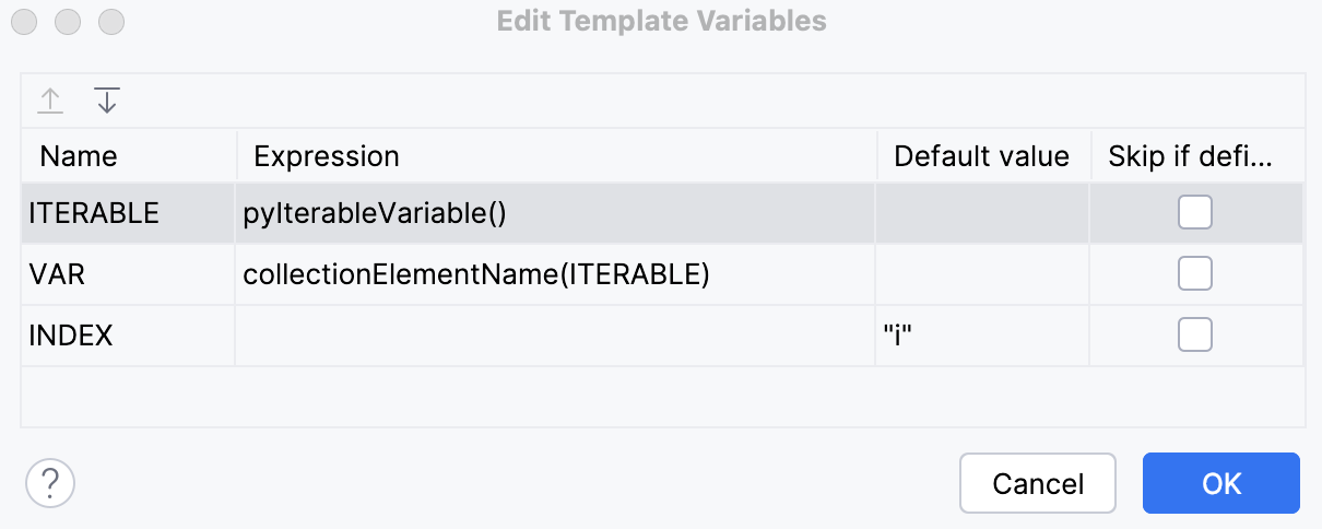 Using pyIterableVariable() in live templates
