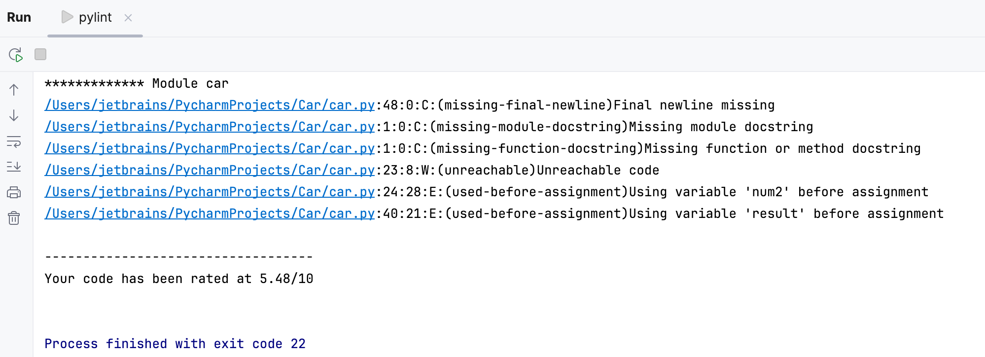 Code validation with pylint