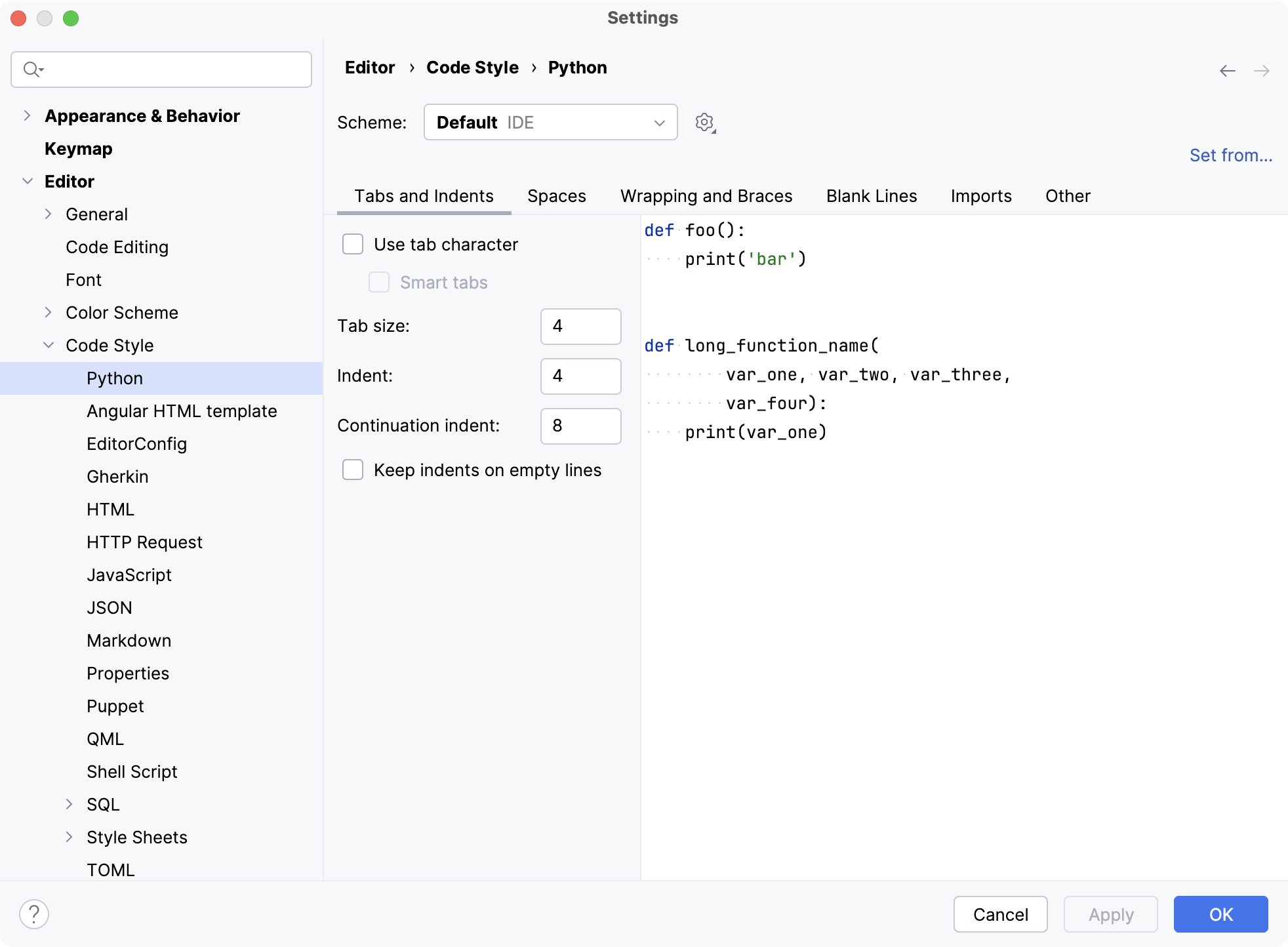 Reformat code settings Reformat code settings