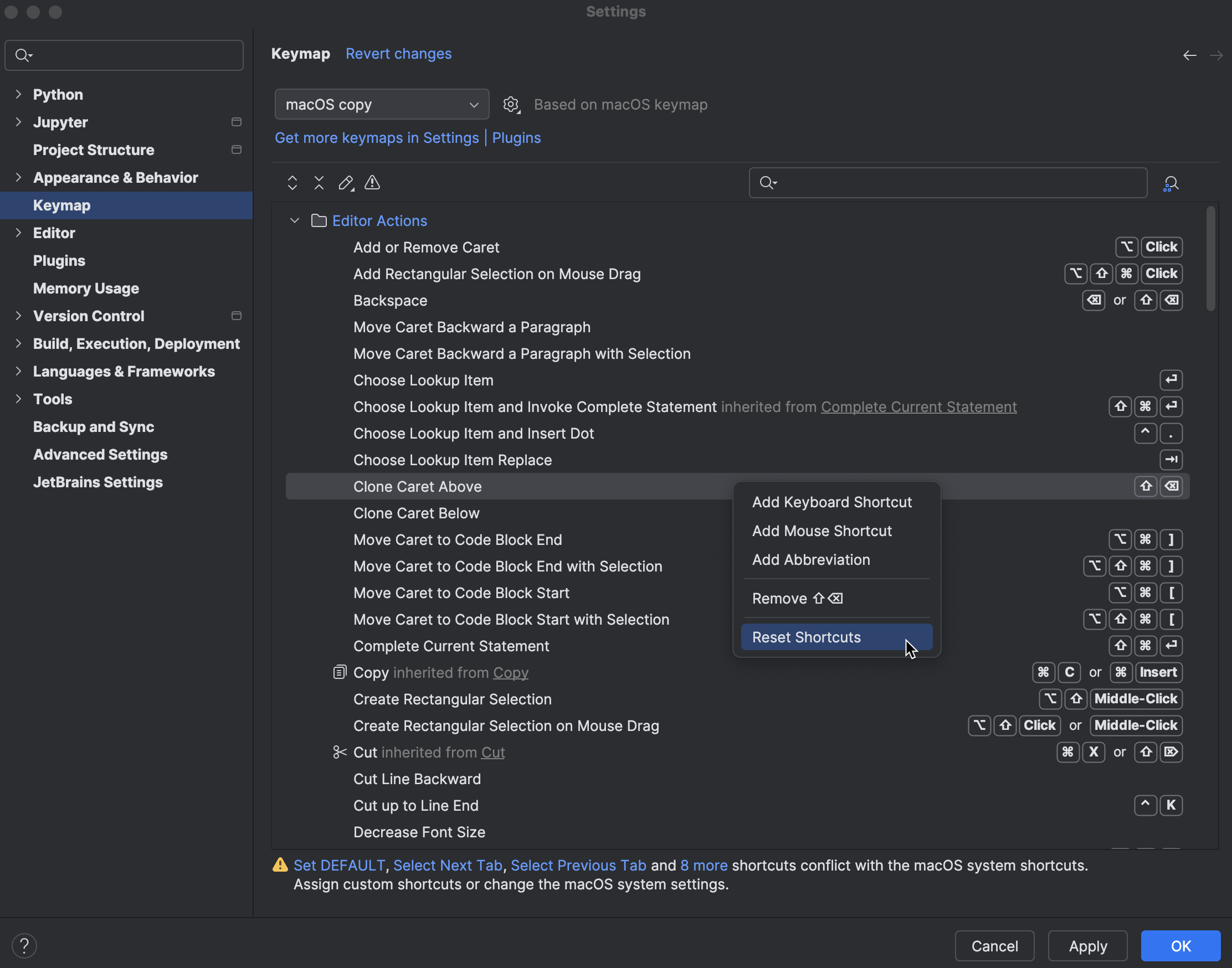 Configure keyboard shortcuts | PyCharm Documentation