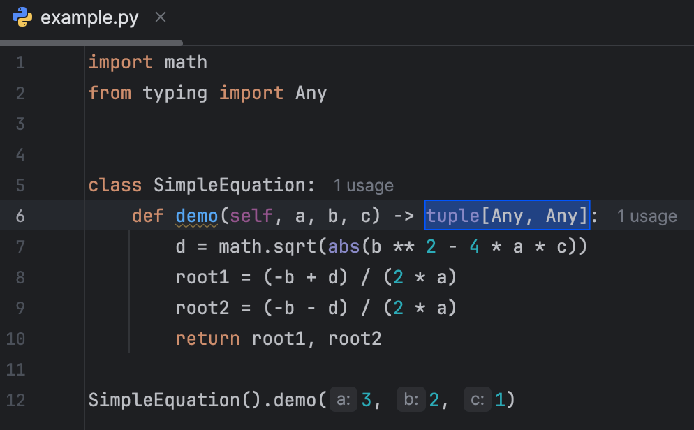 Type hinting in PyCharm | PyCharm Documentation