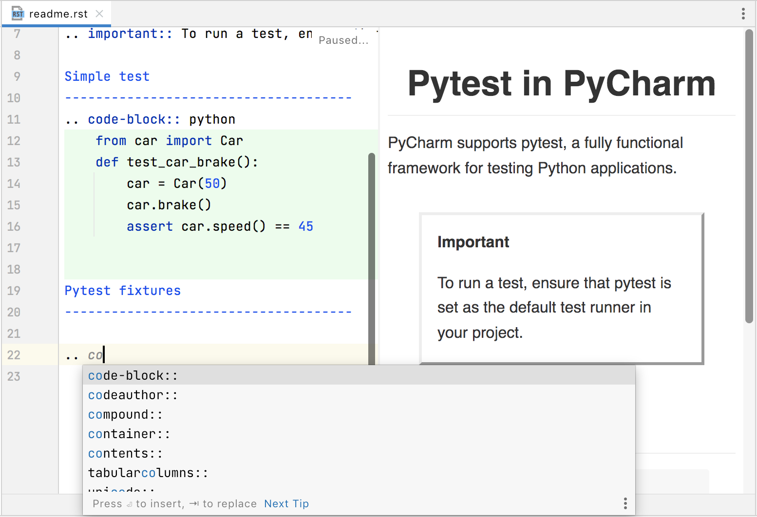 指令名称的代码补全