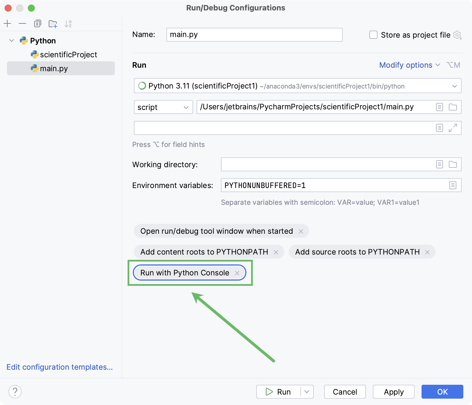 Run with Python console Run with Python console