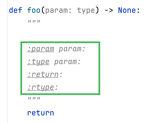 Insert type placeholders in the documentation comment stub