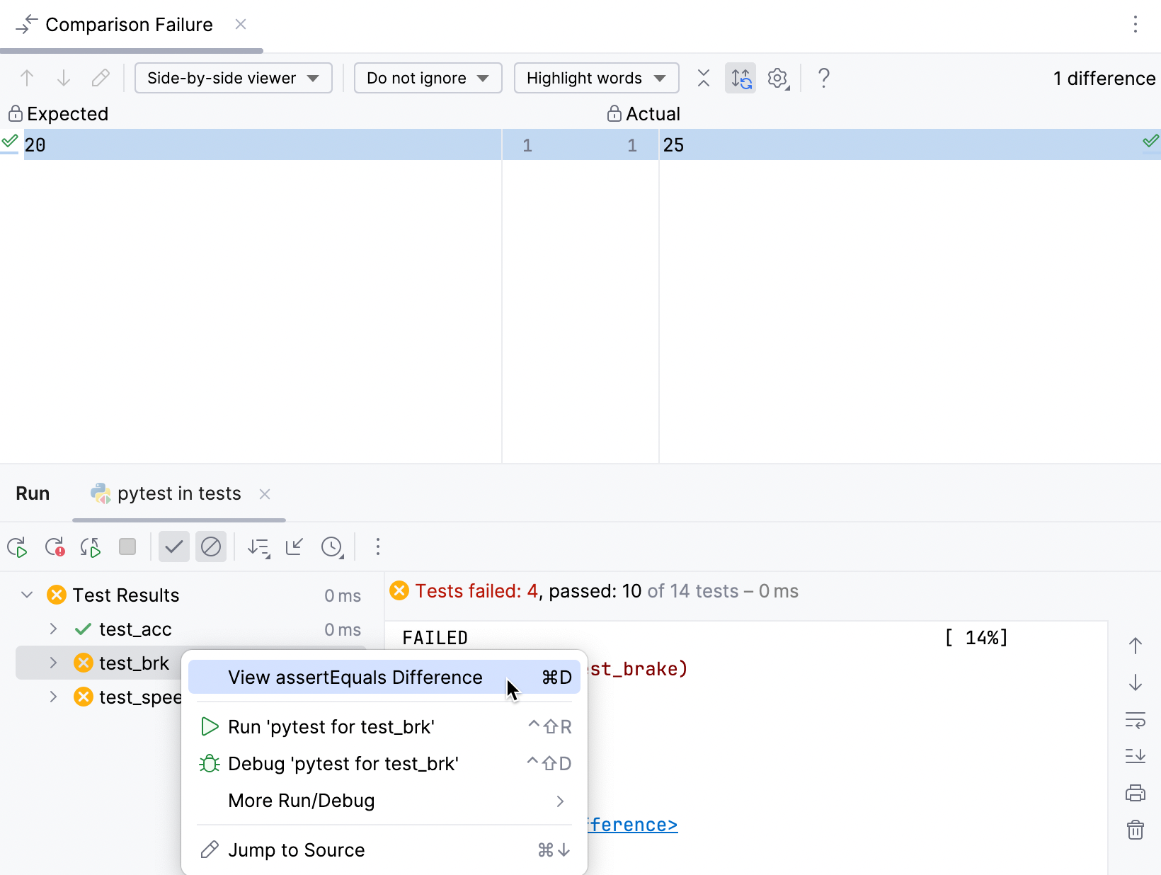 查看 assertEquals 差异