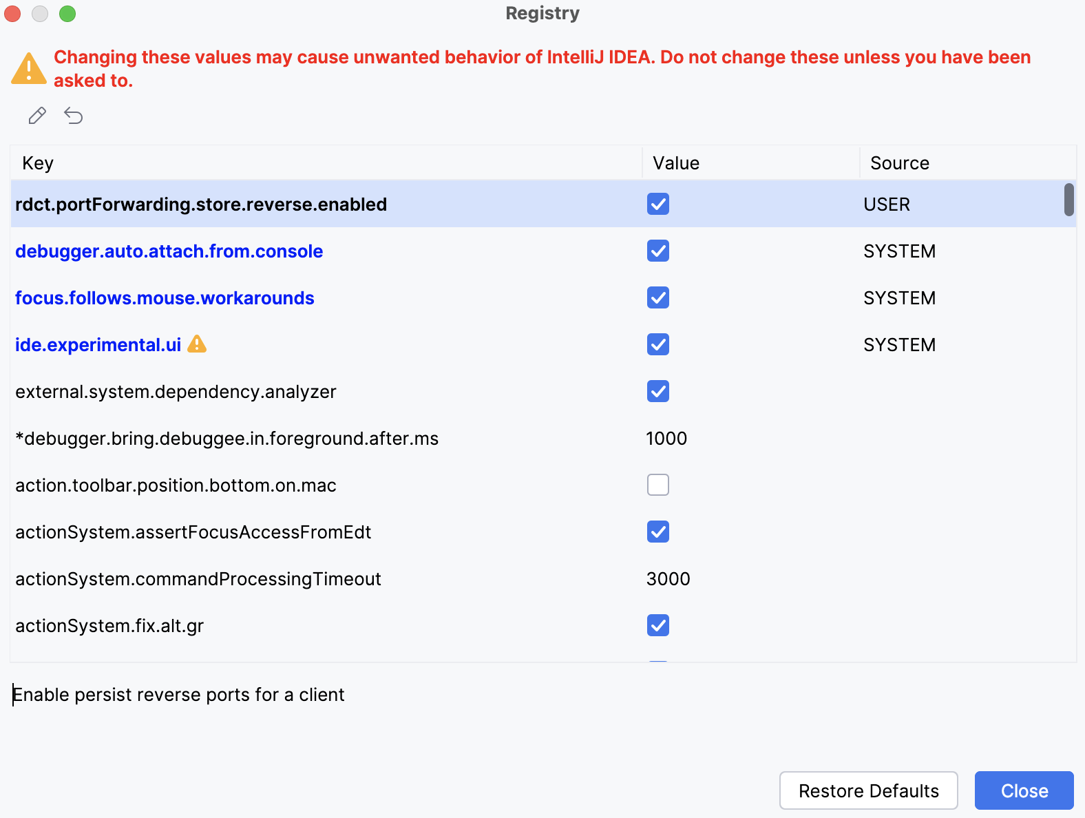 Registry window