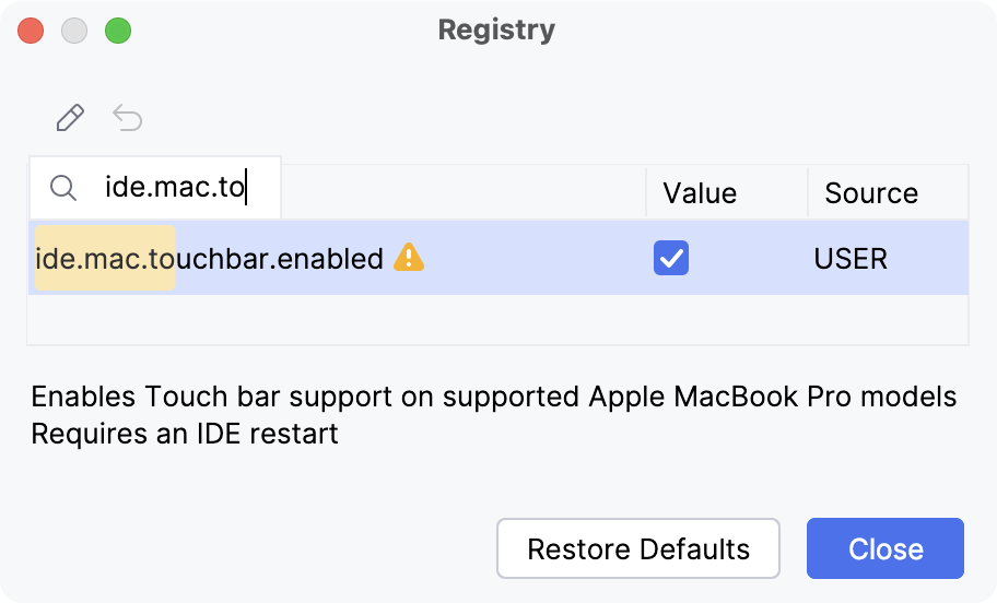 Registry window