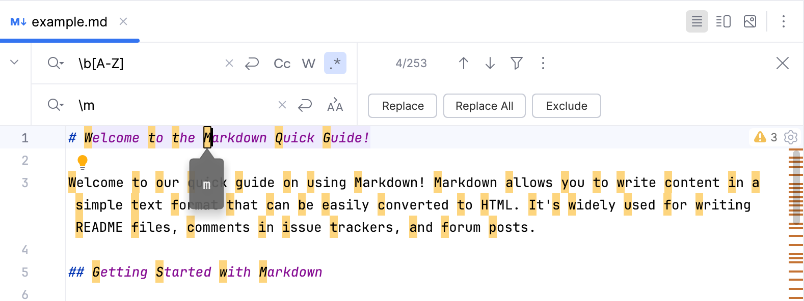 正規表現を使用してテキストを検索して置換する | IntelliJ IDEA