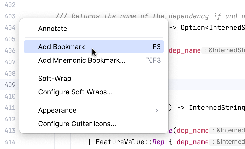 Anonymous bookmark placed in the editor
