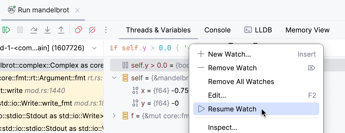 Resume a paused watch