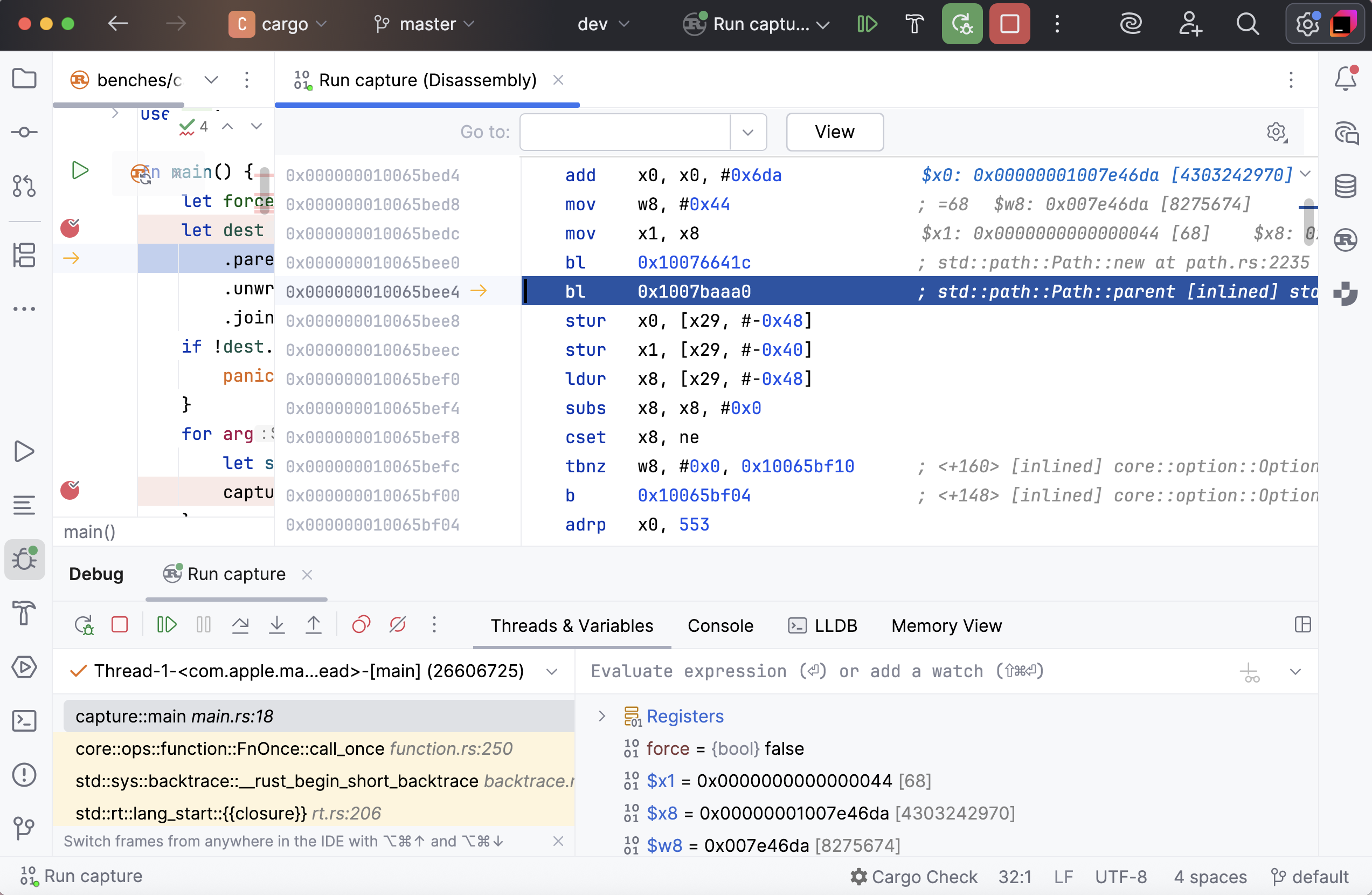 Disassembly view in a separate tab