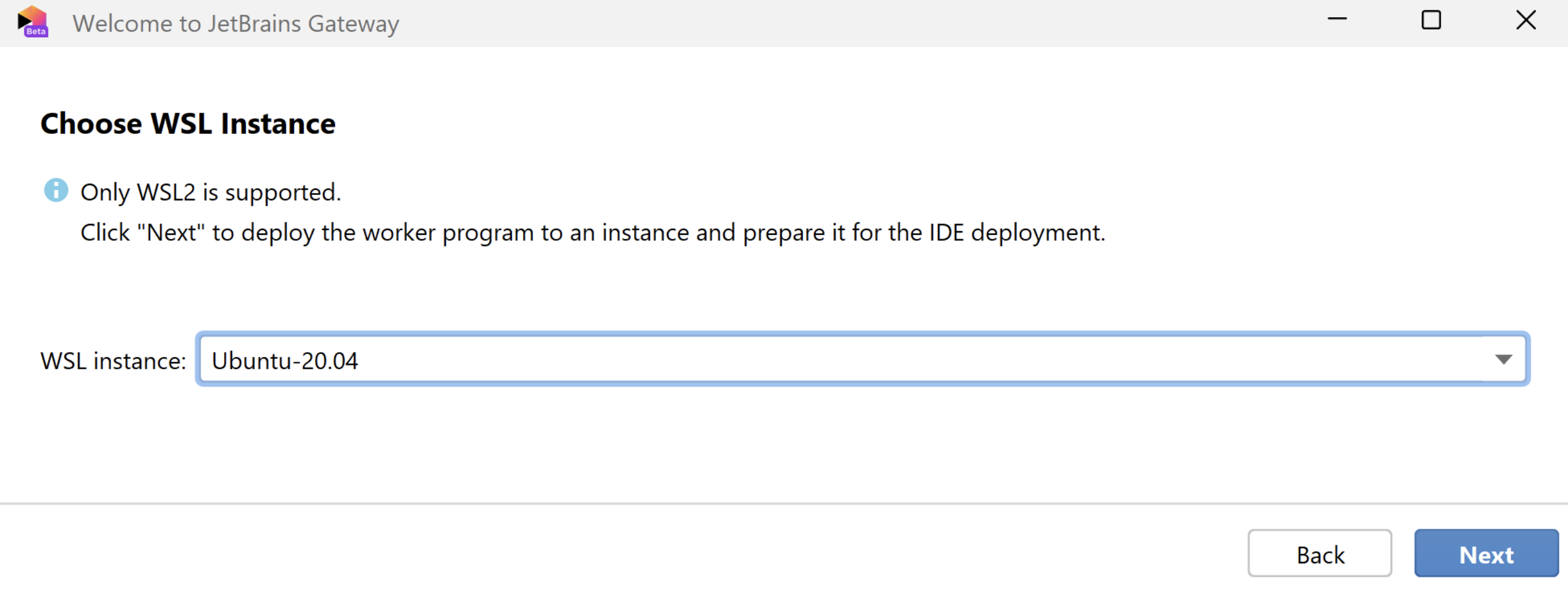 Choose WSL instance Choose WSL instance