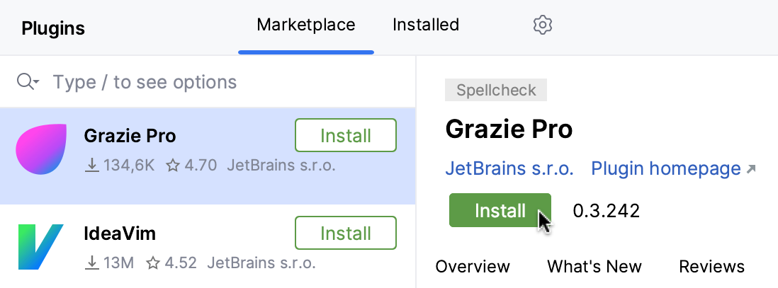 Installing a plugin from Marketplace Installing a plugin from Marketplace