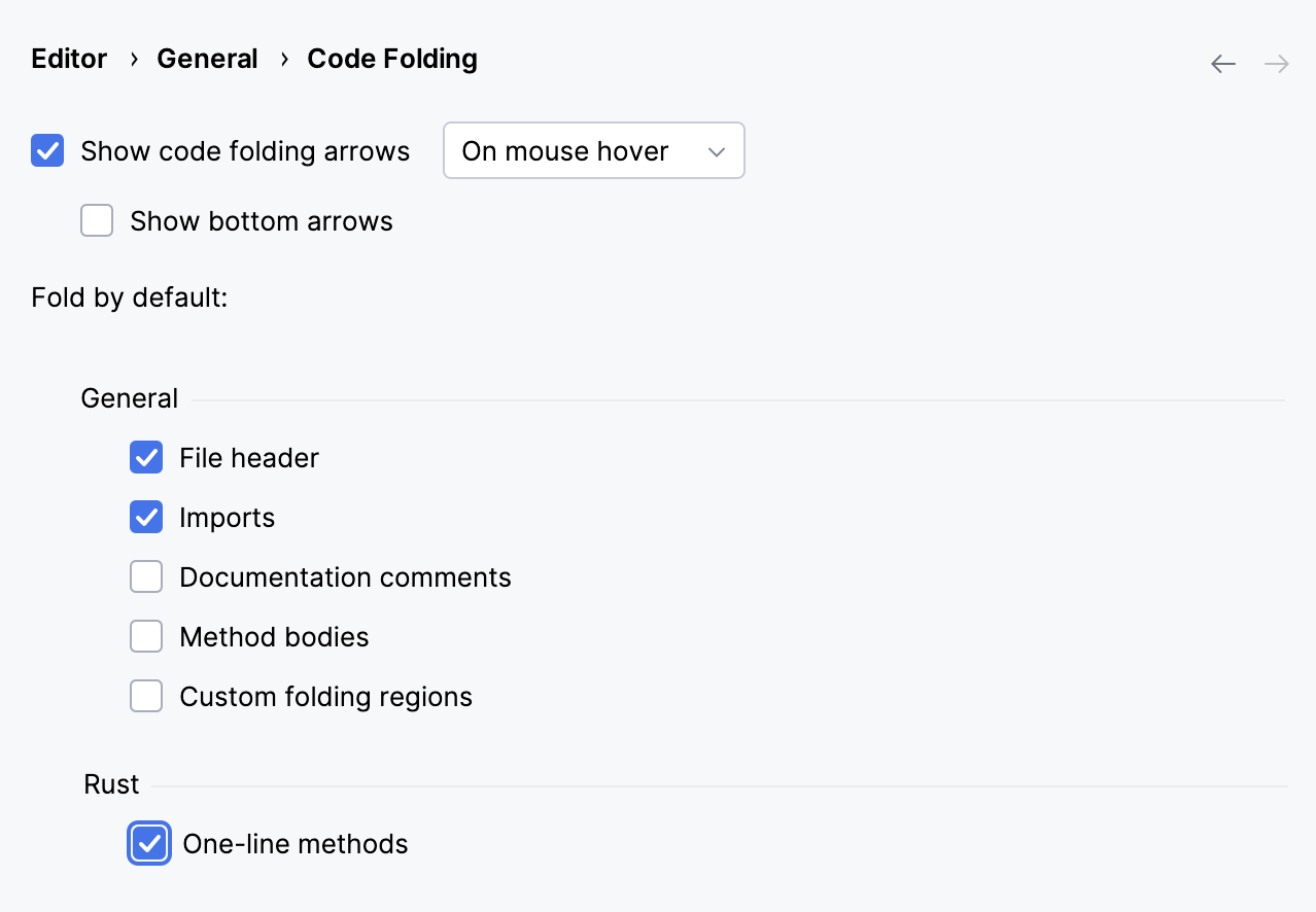 Configuring one-line method folding for Rust