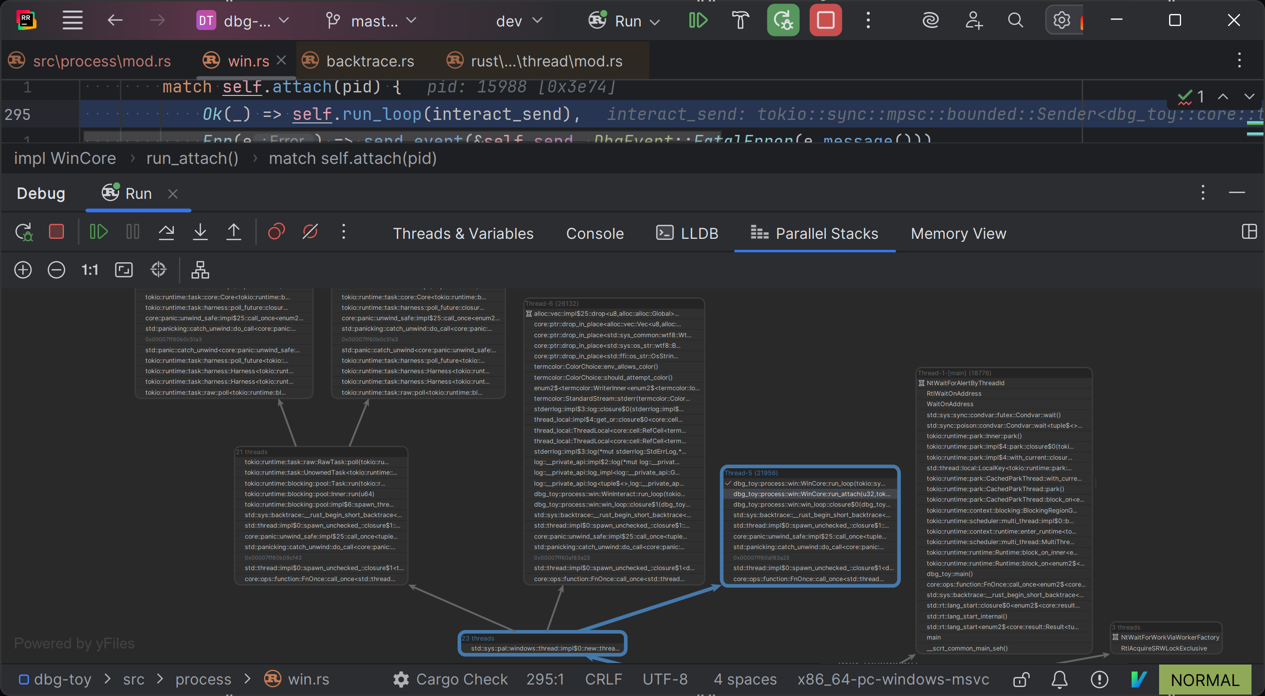 Parallel stacks view