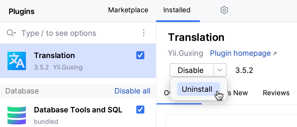 Uninstalling a plugin Uninstalling a plugin