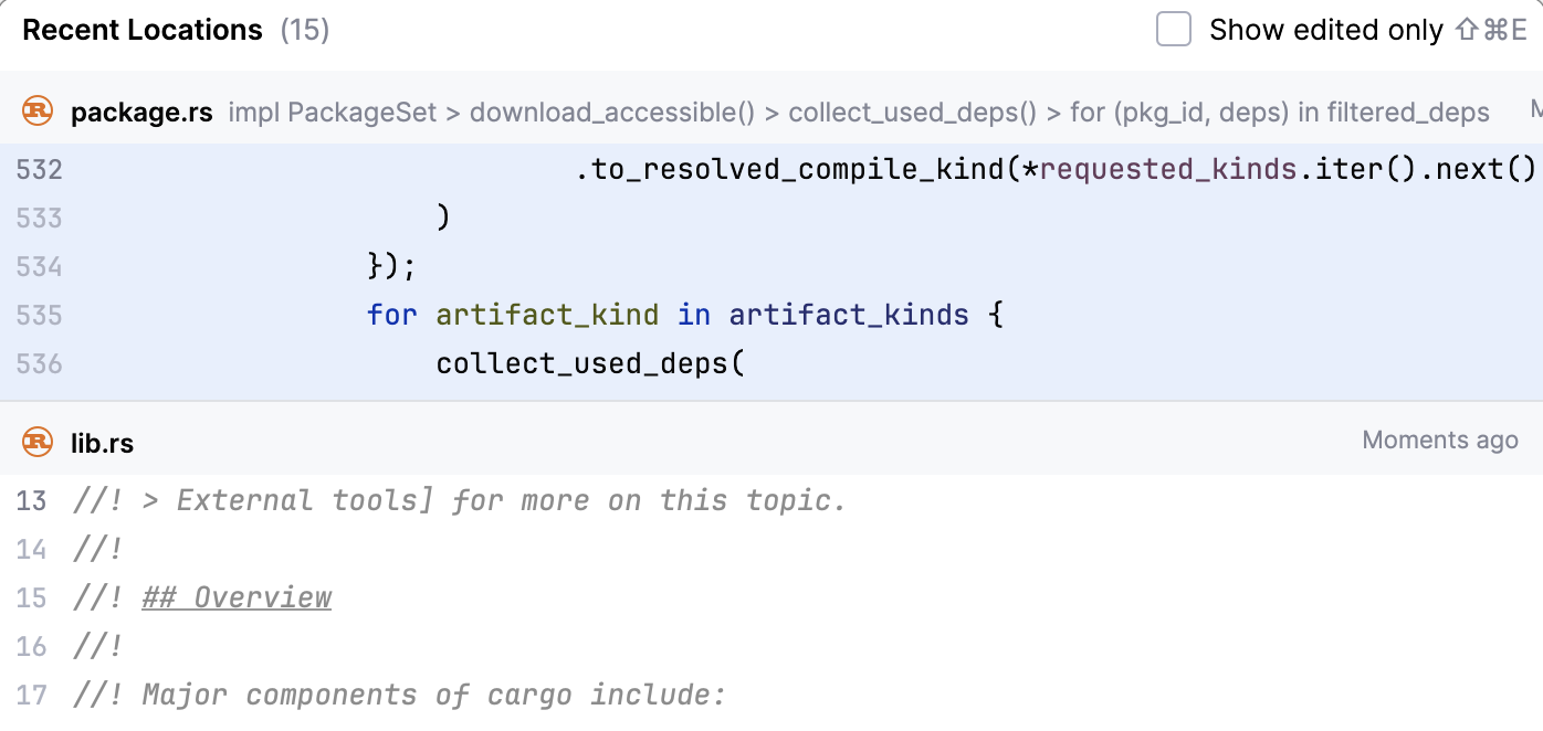 Recent Locations popup