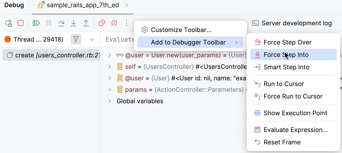 Customize Debugger Toolbar - add actions