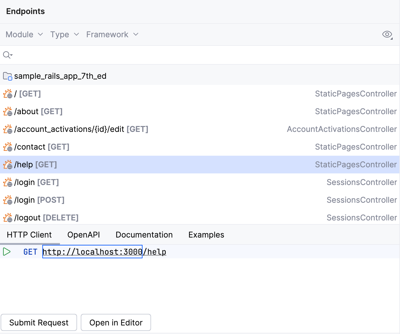 Endpoints tool window