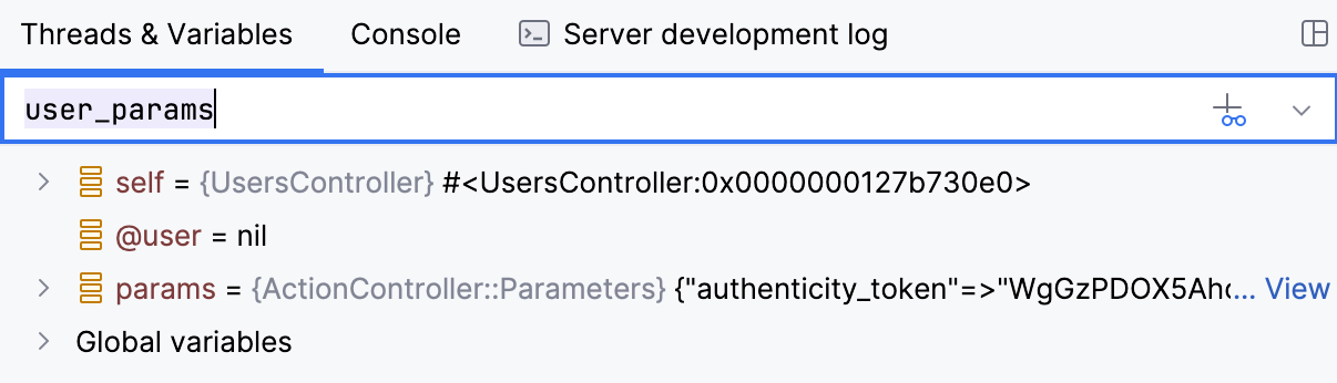 Expression in the Variables tab