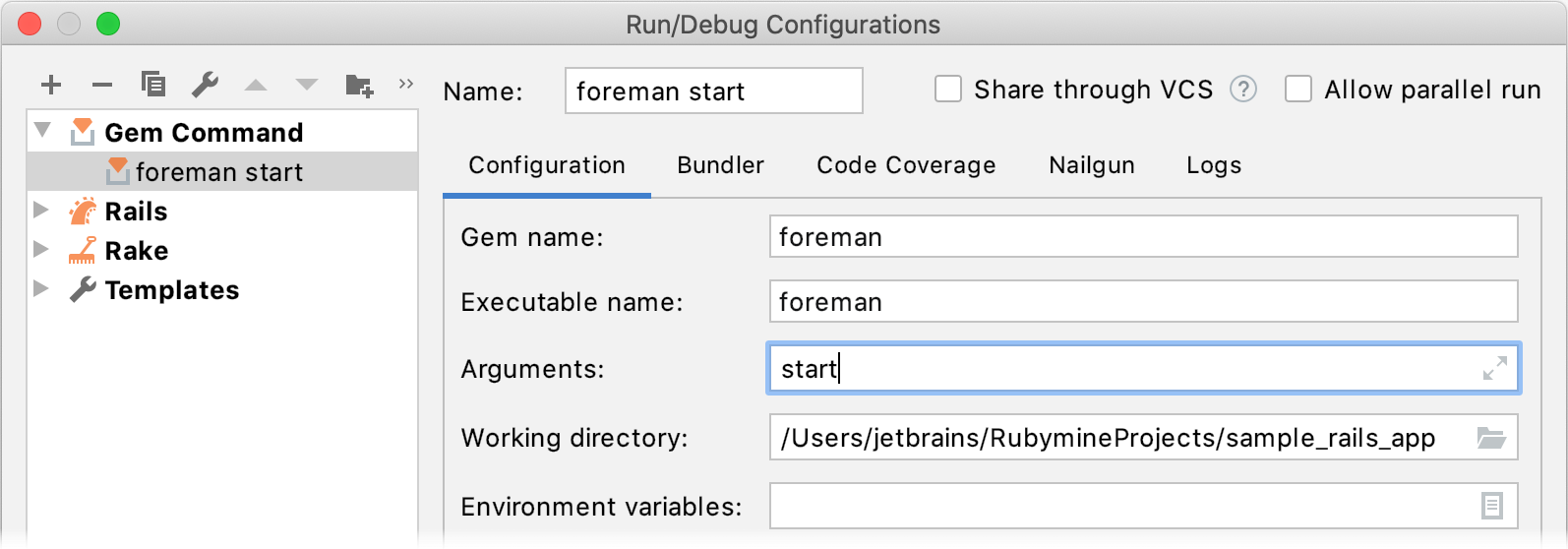Foreman run/debug configuration Foreman run/debug configuration