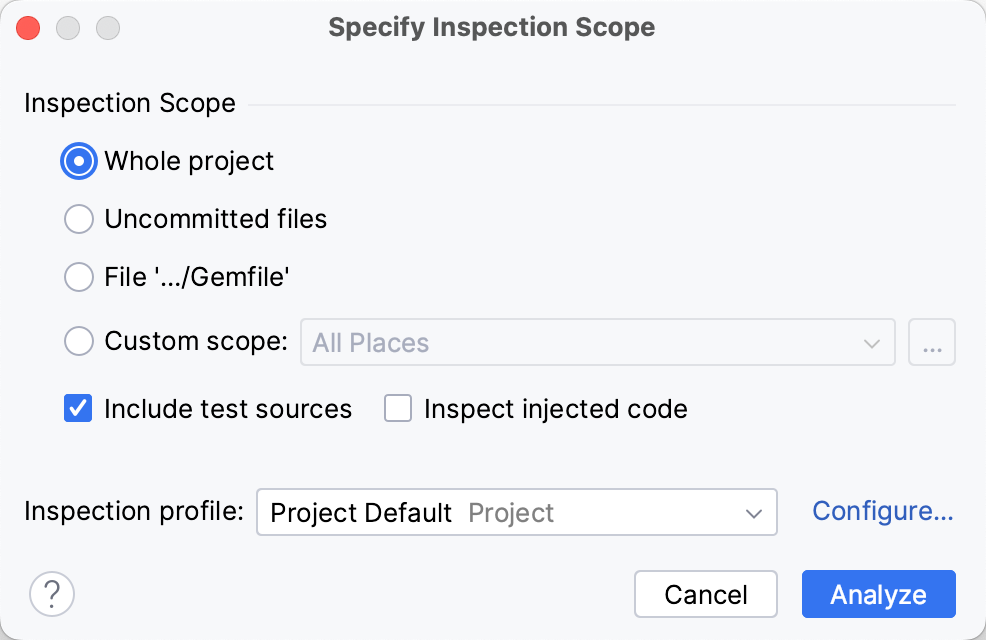 Inspection scope Inspection scope