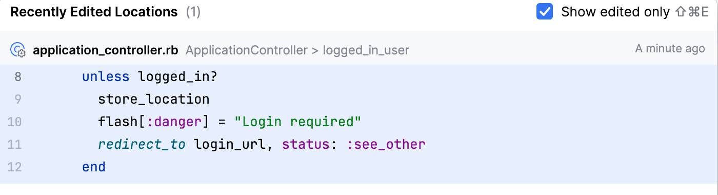 Recent Locations popup: Show changed only